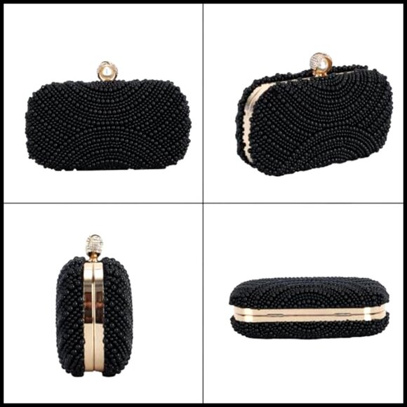 Elegant Beaded Clutch Purse with Chain for Wedding Prom Evening Formal